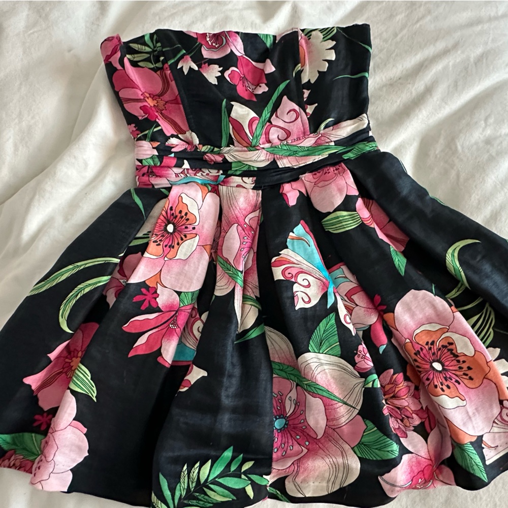 bebe Black and Pink Floral Kids Dress